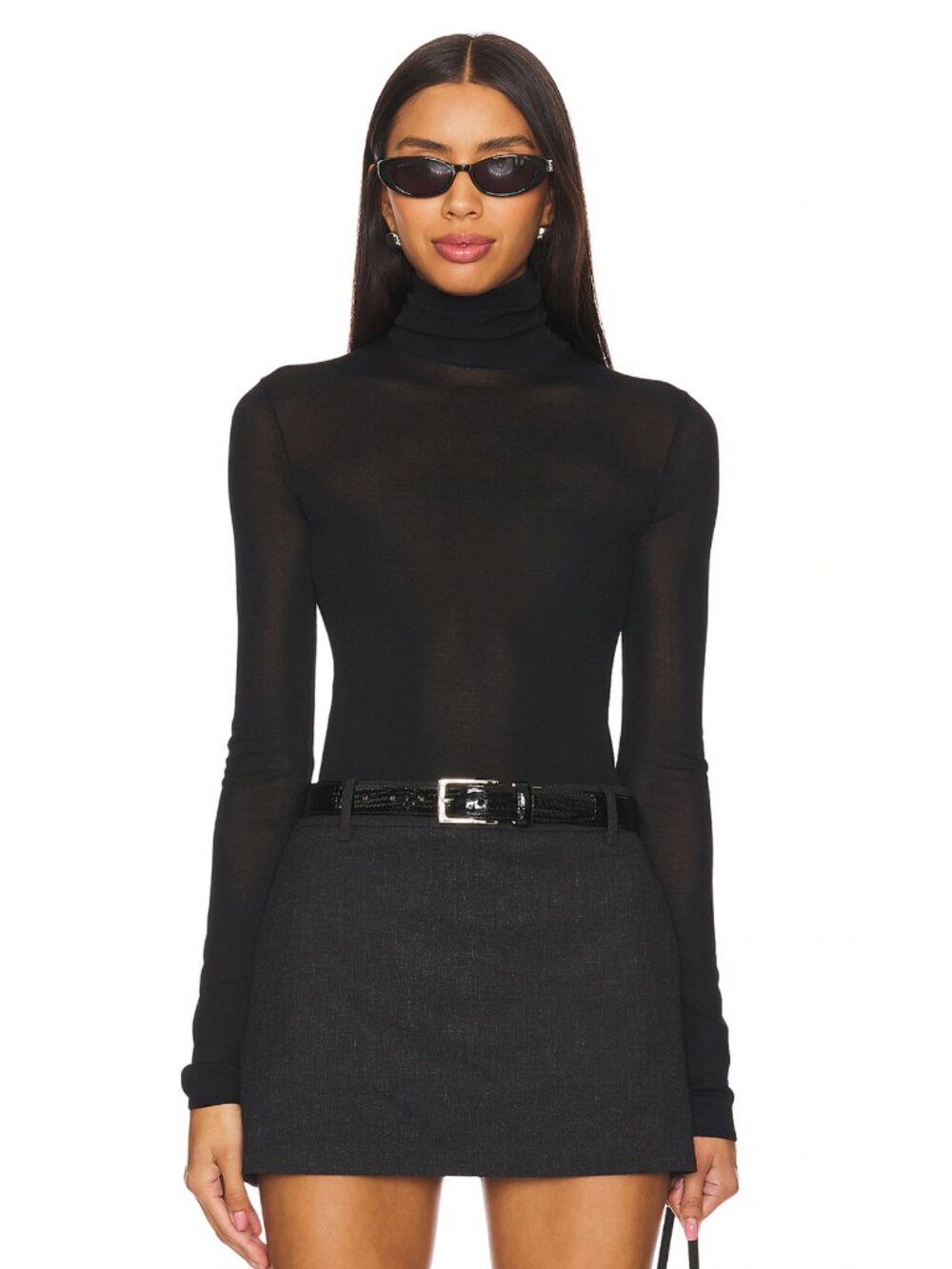 EAVES Alexander Sheer Turtleneck Sweater in Black Long Sleeve Mockneck Small S